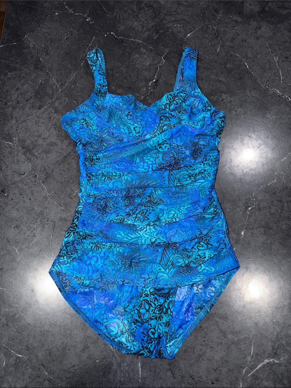 MiracleSuit Ruched Blue Pattern Women’s One-Piece swimsuit